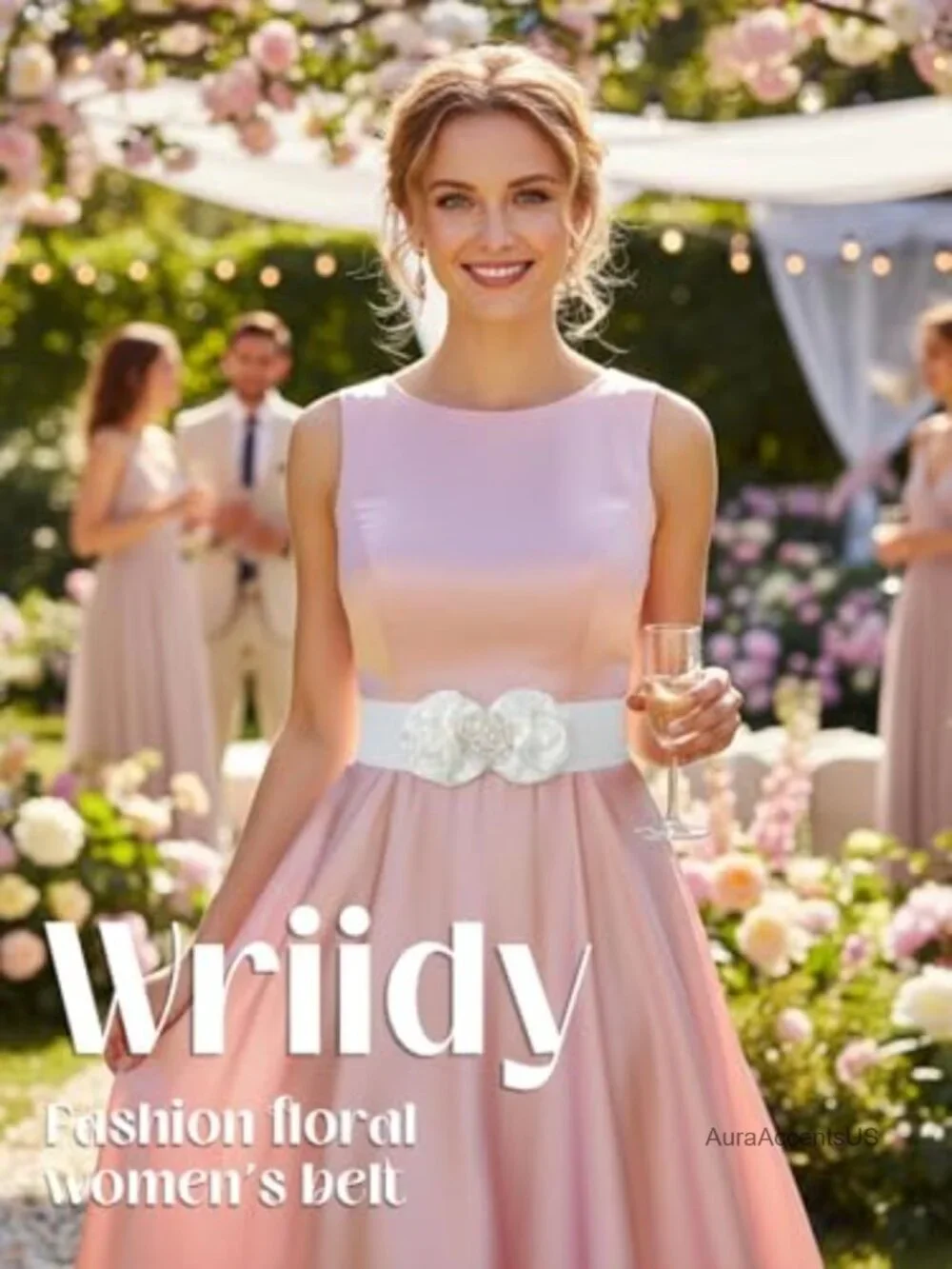 Wide Stretchy Belt with Pearl Flower Detail Elastic Formal Waist Belt